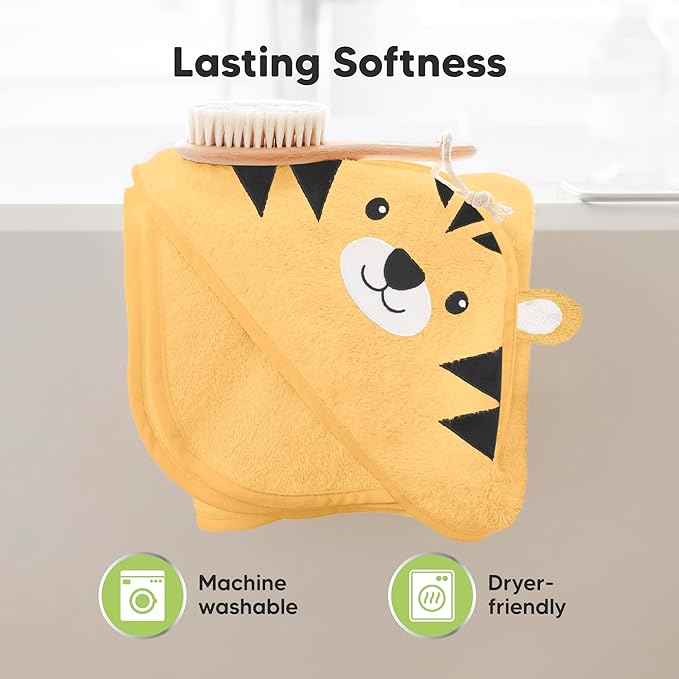 KeaBabies Hooded Baby Towel for Newborn - Viscose Derived from Bamboo Large Baby Bath Towels with Hood for Boys, Girls, Toddler, Extra Absorbent & Soft Newborn Bath Essentials (Tiger, Regular)