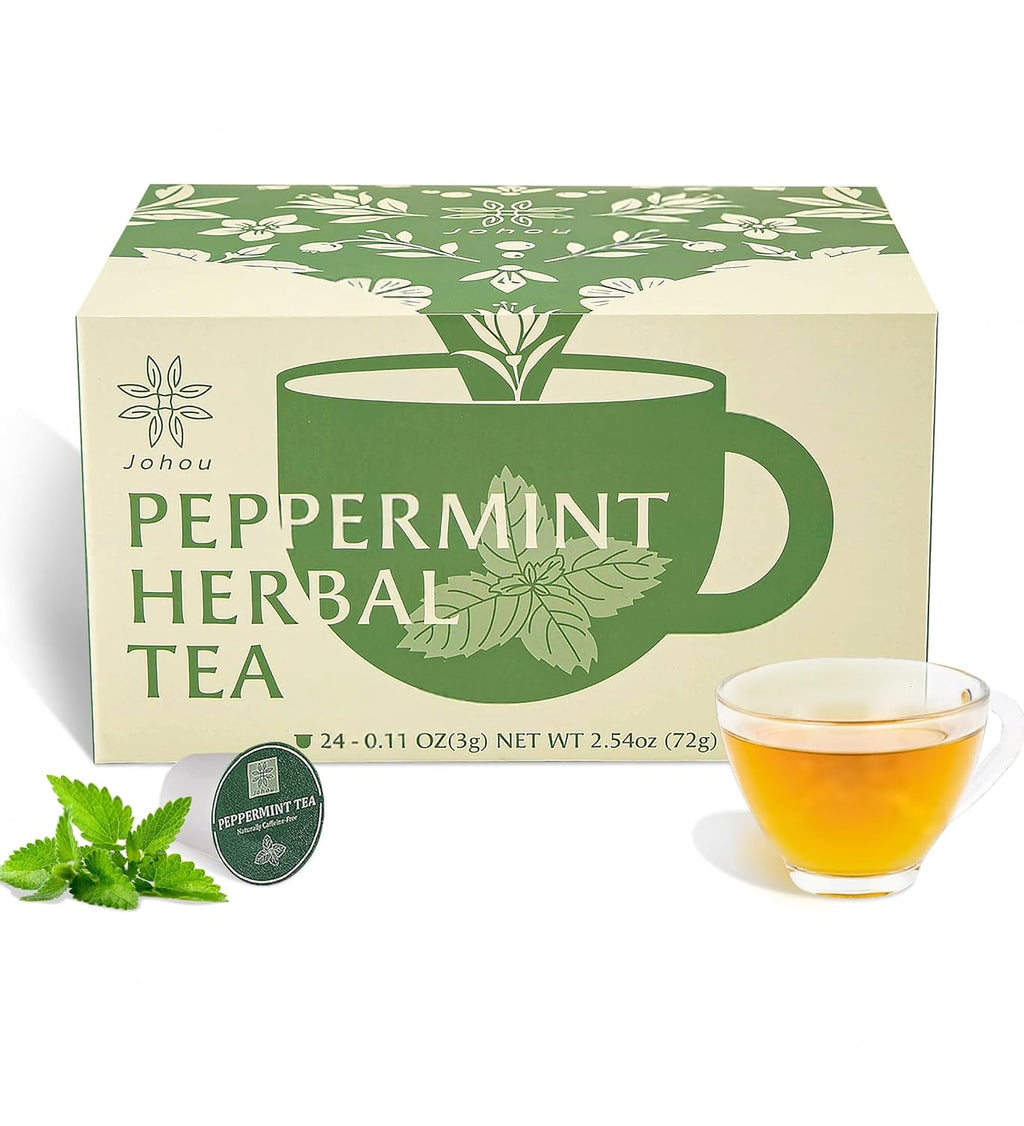 Johou Peppermint Herbal Tea Pods, Compatible with All K-Cup Brewers & Keurig 2.0, 24 pods, Caffeine Free