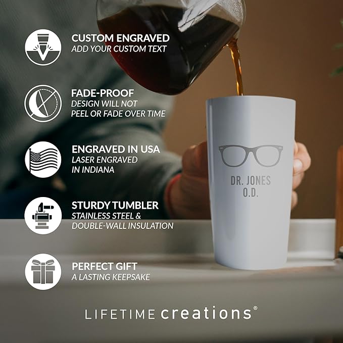Lifetime Creations Engraved Personalized Eye Doctor Stainless Steel Tumbler 20 oz (White) - Custom Gift for Optometrist Office, Ophthalmologist, Optician, Optometry School Graduation