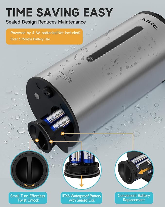 AIKE Wall Mount Automatic Foam Soap Dispenser 25 OZ Commercial Large Capacity Stainless Steel Model AK1205FA(Brushed)