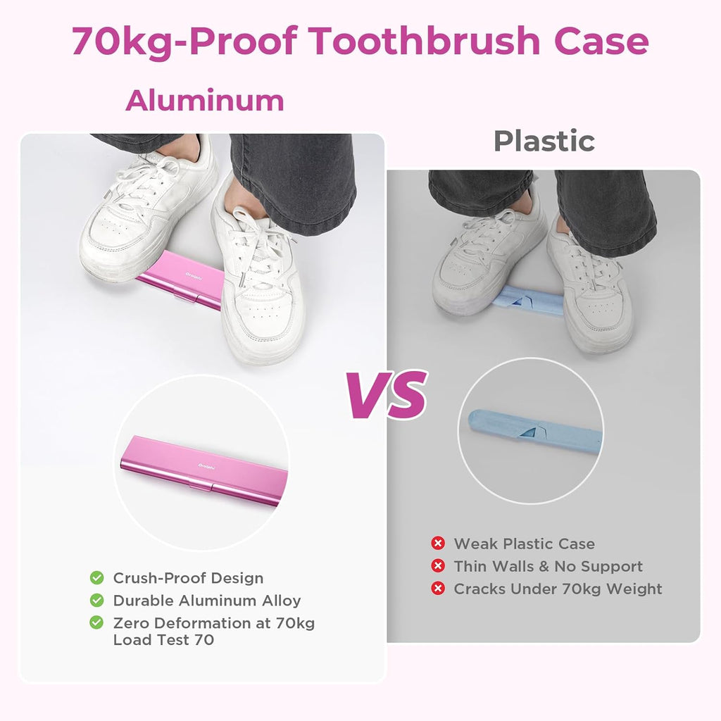 Wider Aluminum Toothbrush Travel Case, Portable Travel Toothbrush Holder, Durable Manual Toothbrush Box Container for Traveling, Bathroom, Camping, Business Trip, Pink