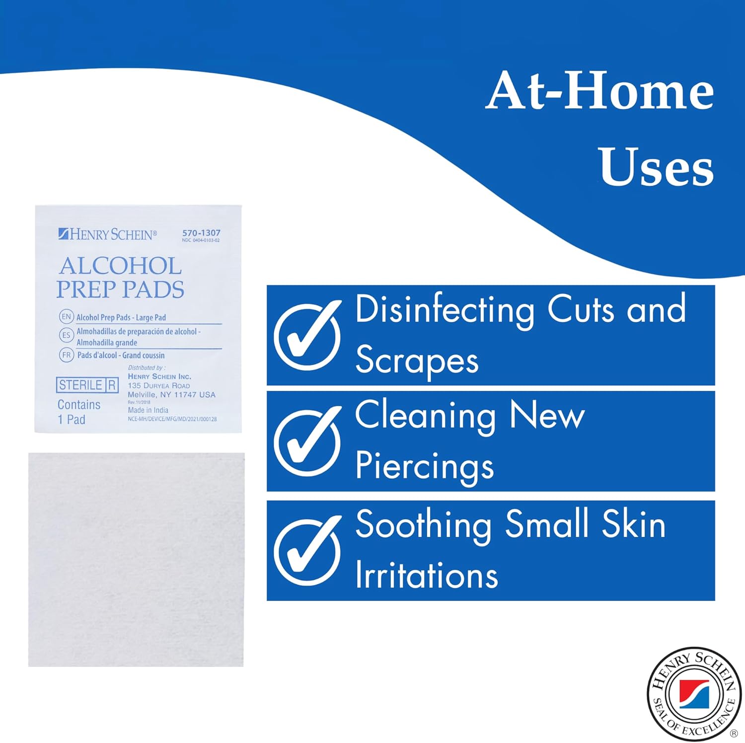 Henry Schein Large Alcohol Prep Pads (2 Boxes, 400 Total) – 70% Isopropyl Alcohol Wipes, Individually Wrapped – 2-Ply, Textured – Skin Prep Alcohol Swabs – Sterile Pads