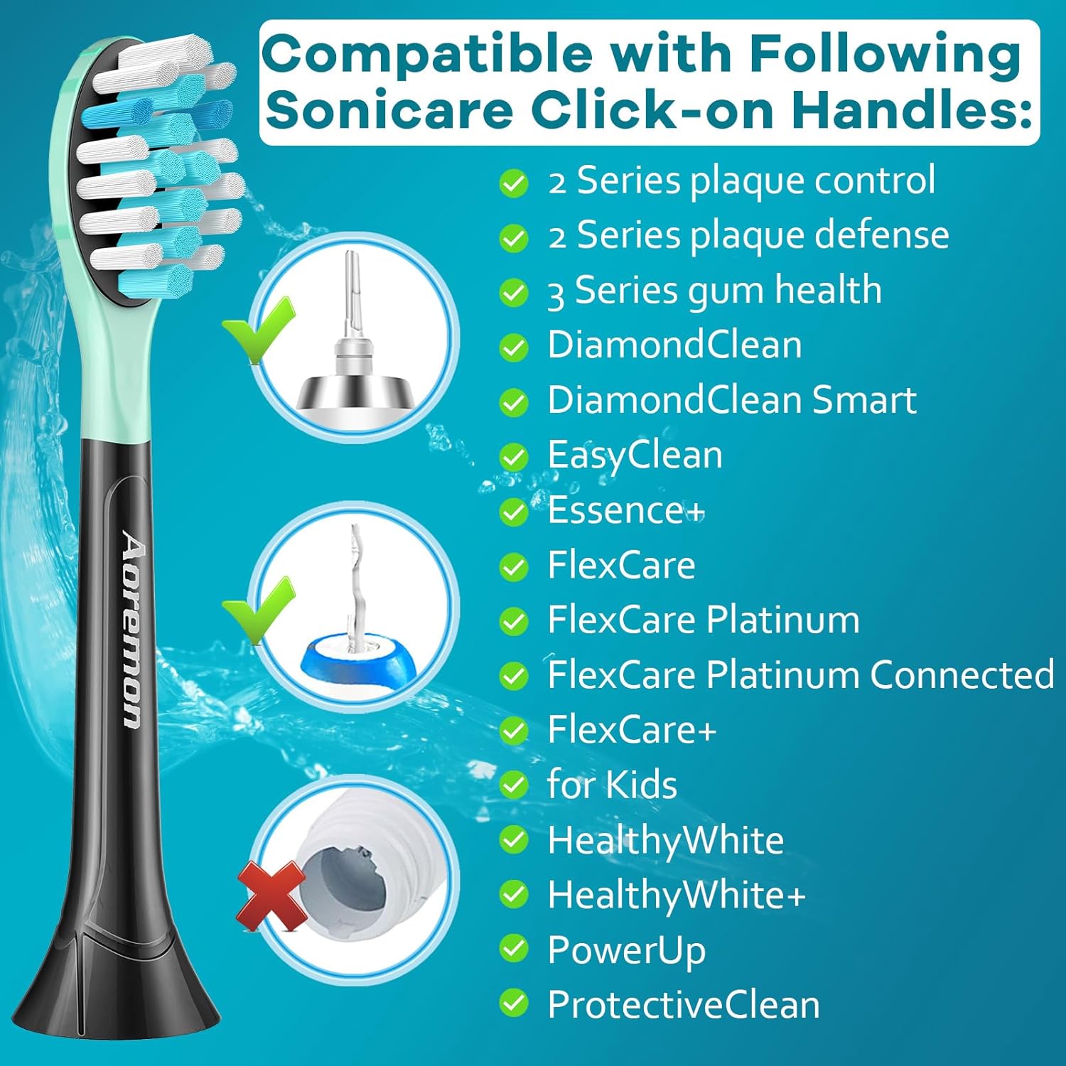Aoremon Toothbrush Replacement Heads for Sonciare C3 - Brush Heads for Philips Sonicare 2 Series 3 Series ProtectiveClean 4100 5100 6100 DiamondClean FlexCare HealthyWhite G3 W3 C2 G2 C1,4 Count,Black