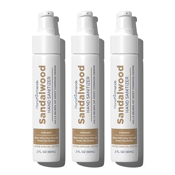 Sandalwood Lotion Hand Sanitizer | Travel Essential | TSA-Approved | Moisturizing Hand Lotion | Made with Aloe Vera & Essential Oils | Rich in Vitamin E | Cleanse & Moisturize | Travel Size | 3-Pack