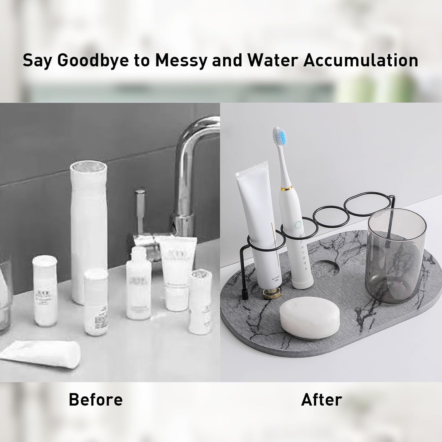 Toothbrush Holders for Bathroom, Metal Toothbrush Organizer with Diatomite Base, Water Absorption Quick Drying Bathroom Organizers and Storage,for Electric Toothbrush,Toothpaste,Razor,Makeup.
