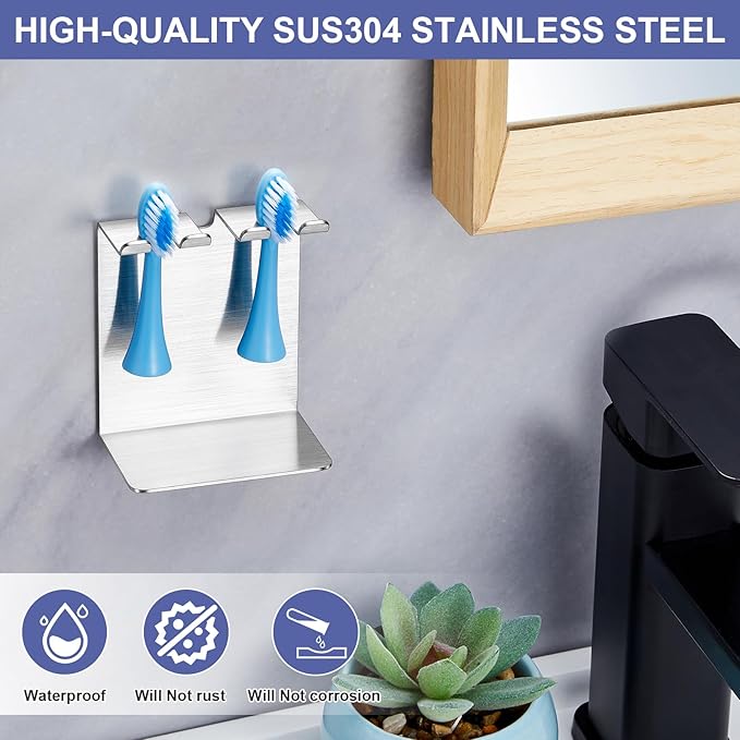 Electric Toothbrush Head Holder, Oukimly Toothbrush Holder Wall Mounted or Desktop, Metal Tooth Brush Holder, Shower Brush Head Holder, Electric Toothbrush Holder for Bathroom (Silver, Small)