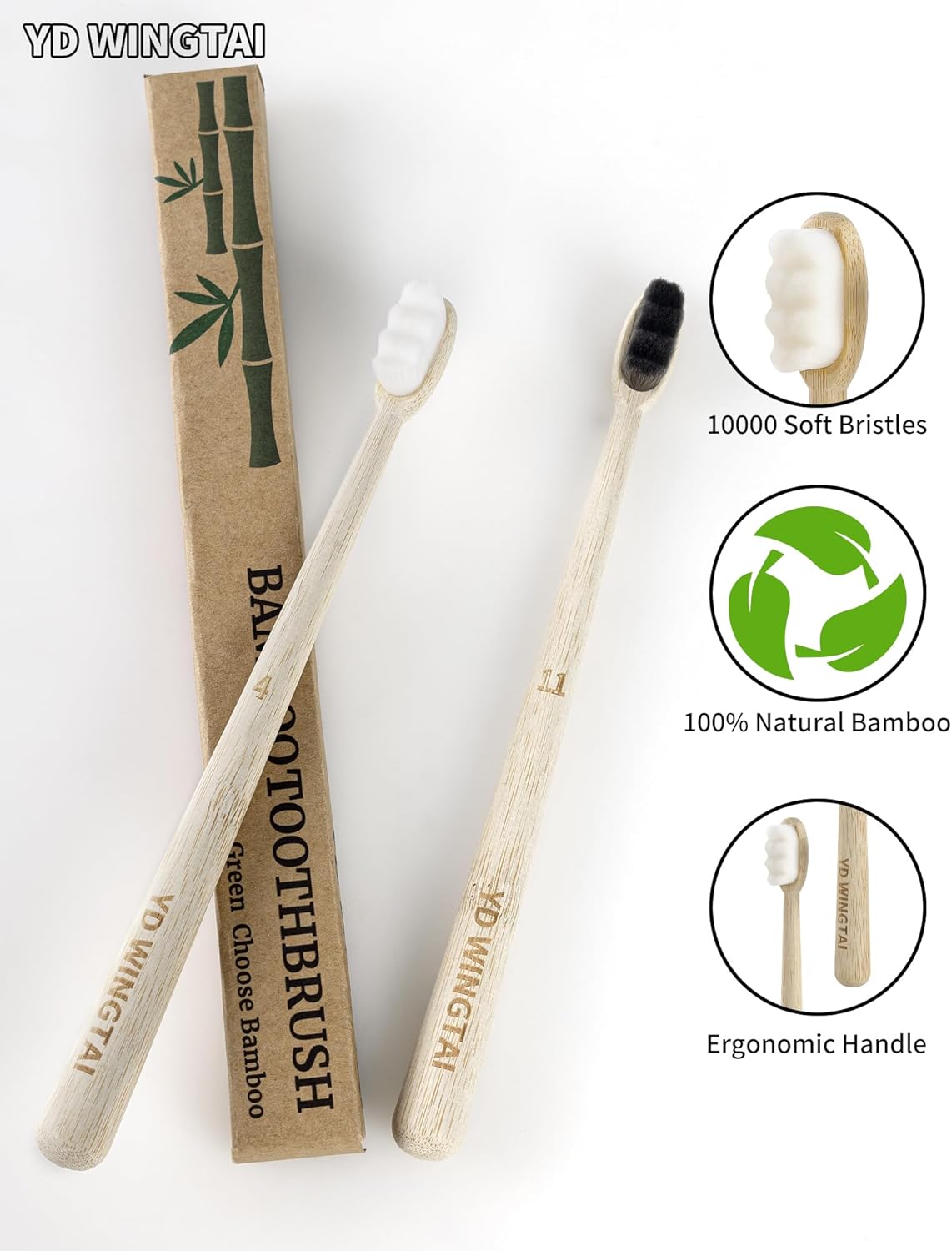 Soft Toothbrushes for Adults Wooden Natural Toothbrushes Bristle Organic Eco Friendly Travel Size Set (10pack)