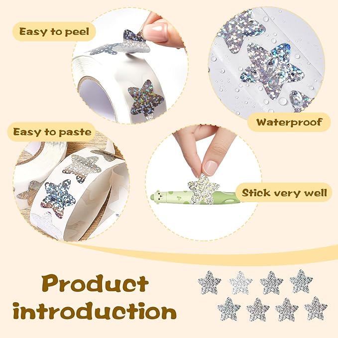 1000Pcs Star Stickers for Kids,1 inch Holographic Star Stickers for DIY, Crafts, Behavior Chart, Student Planner, School and Classroom Teacher Supplies (Silver)