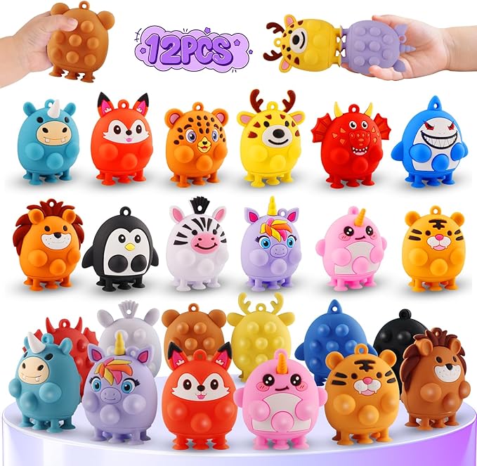 Stocking Stuffers for Kids Toddlers, 12PCS Animal Suction Pop Toys for Age 1 2 3 4 5 6, Airplane Car Travel Activities Essential, Birthday Gifts for Boys Girls 3 4 5+ Year Old, Bath Toys for Toddlers