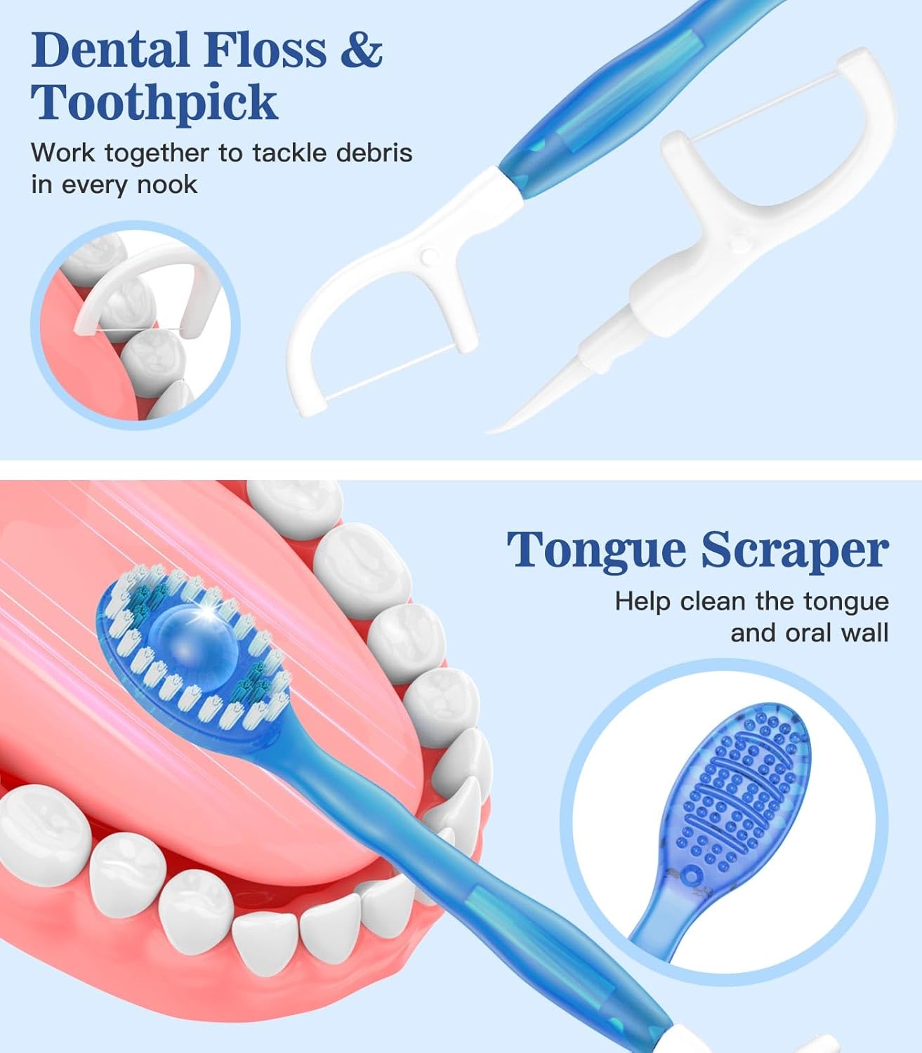 12 Pack 5-in-1 Disposable Mini Toothbrush with Toothpaste + Floss + Pick + Tongue Scraper for Work/Camping/Travel, Travel Toothbrush Set for Kids Adults, Individually Wrapped, Mint Flavor