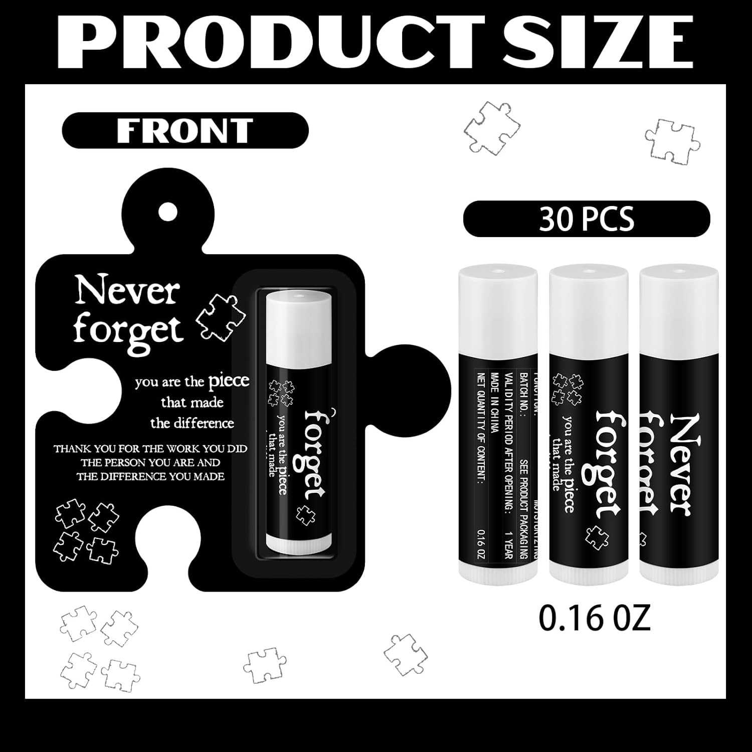 30 Pack Christmas Employee Appreciation Gift Lip Balms Bulk Staff Teacher Team Volunteer Thank You Gift Thanksgiving Christmas Appreciation Party Favor for Women Men(Never Forget,Black)