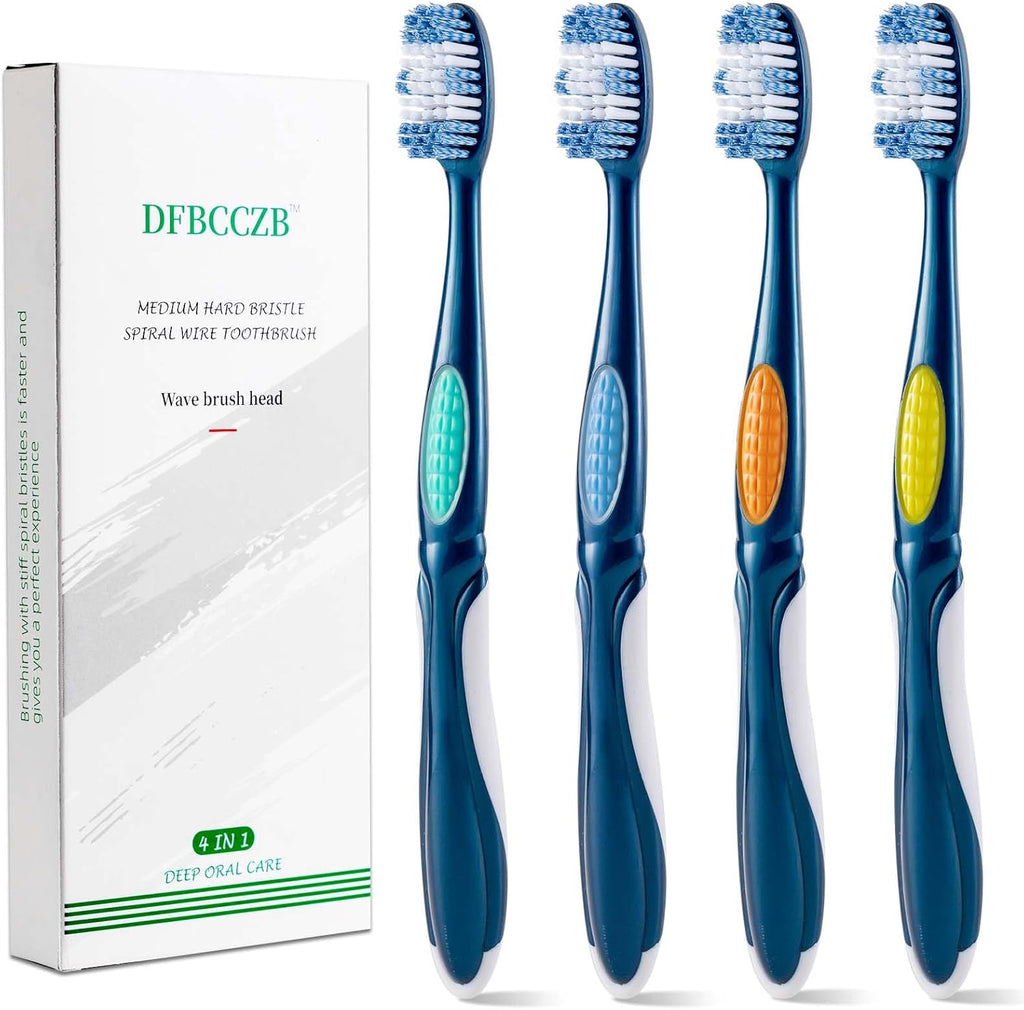 Medium, Spiral, Wavy Head Adult Toothbrush deep Cleaning to Remove Smoke and Tea Stains 4-Piece Set.