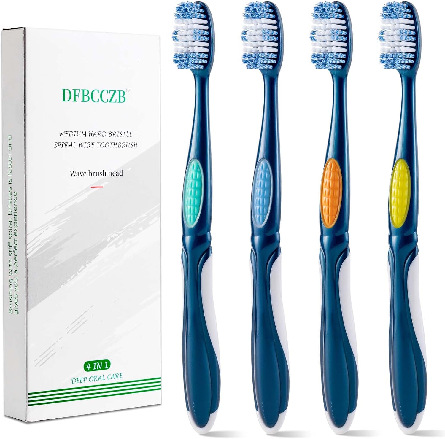 Medium, Spiral, Wavy Head Adult Toothbrush deep Cleaning to Remove Smoke and Tea Stains 4-Piece Set.
