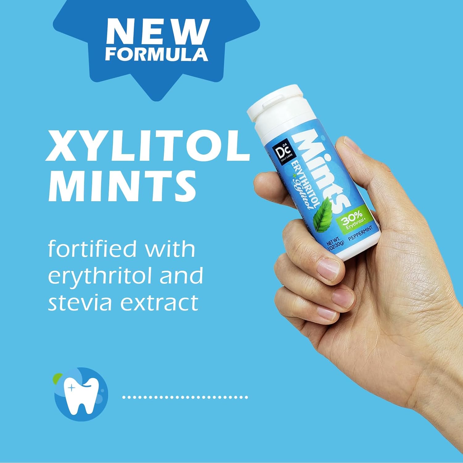 DC24 DAILY CARE Xylitol Mints,No Aspartame Sugar Free Mints,Low-Calorie with Erythritol, Breath Mints Dry Mouth Diabetic Friendly,Peppermint 30 Pieces (Pack of 4)