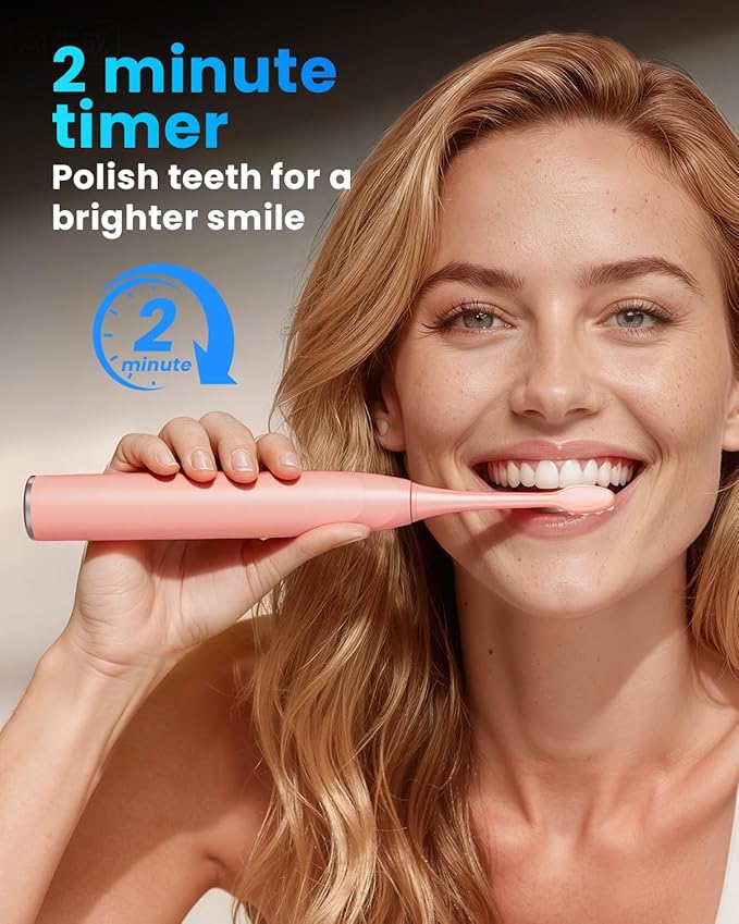 Onlyone Sonic Electric Toothbrush for Adults, Rechargeable Ultrasonic Electric Toothbrush with 8 Brush Heads, Travel Case, Charging Base & Wireless Charging - 5 Modes with Smart Timer