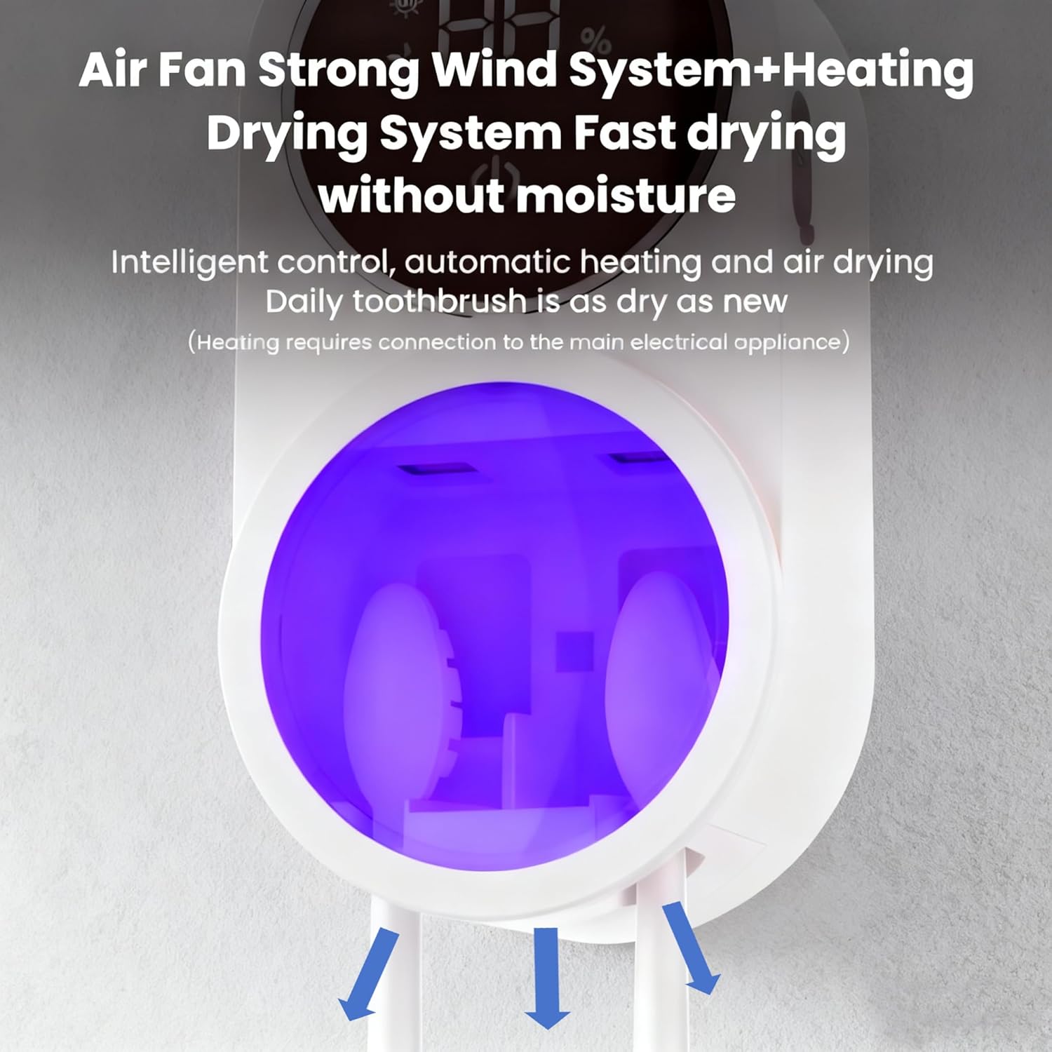 KLUEHOME UV Toothbrush Sanitizer & Holder,Dryer for Bathroom, LED Smart Screen, Cleaning and Air Drying, Mirror Wall Mounted,Fits Most Electric, Manual and Kids’ Toothbrushes