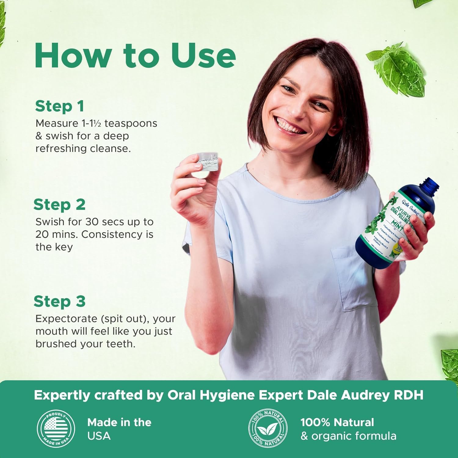 Pack of 3 Ayurvedic Organic Oil Pulling for Teeth and Gums | Refreshing Mint Flavored Oral Rinse Mouthwash | Essential Oils for Bad Breath | Teeth Whitening Pulling Oil & Gum Care Mouthwash-8 FL Oz