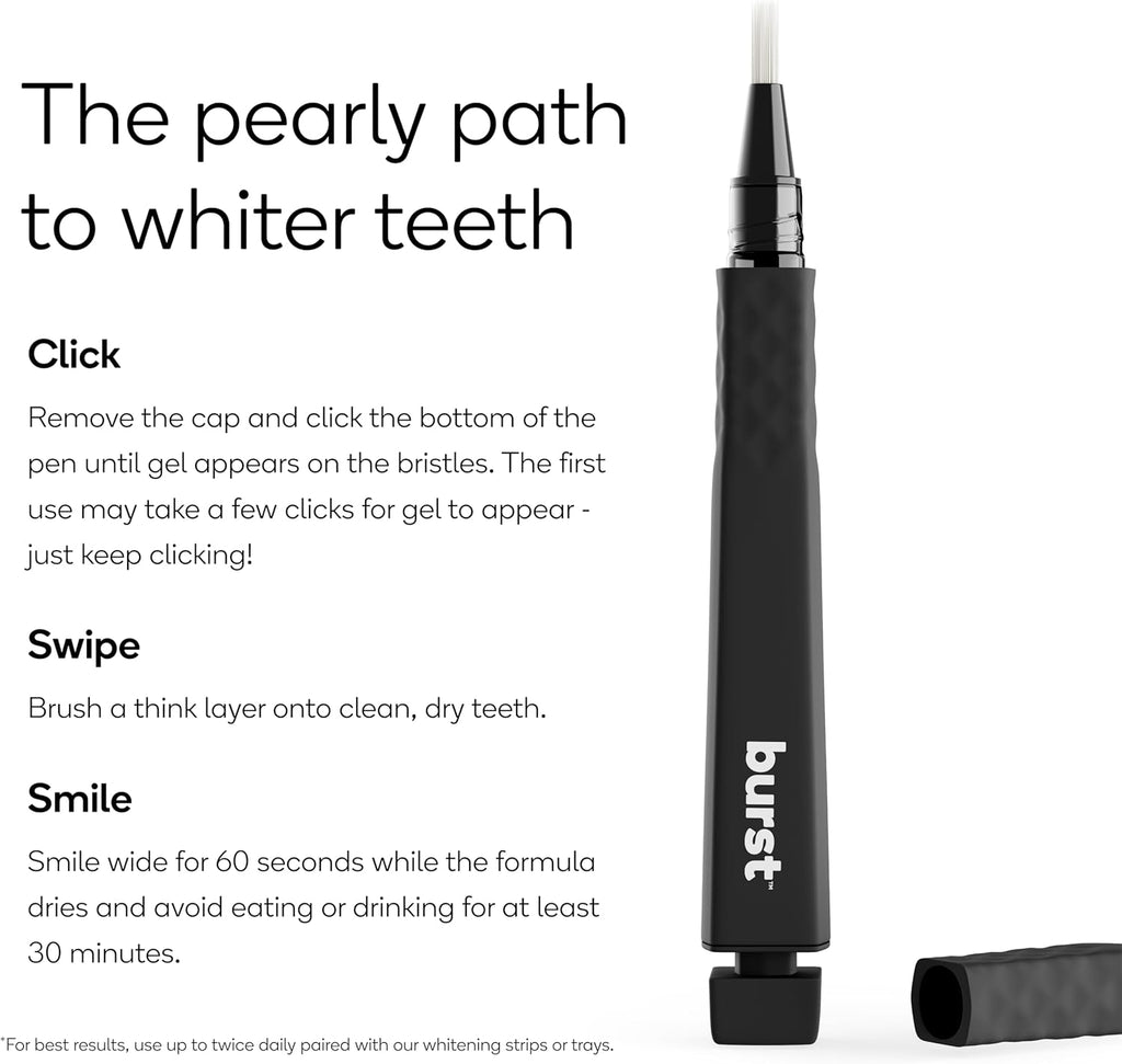 Burst Precision Whitening Pen, 9% HP, 45 Whitening Treatments, Enamel Safe, Vegan, Paraben Free, Delicious Flavor, 1 Count