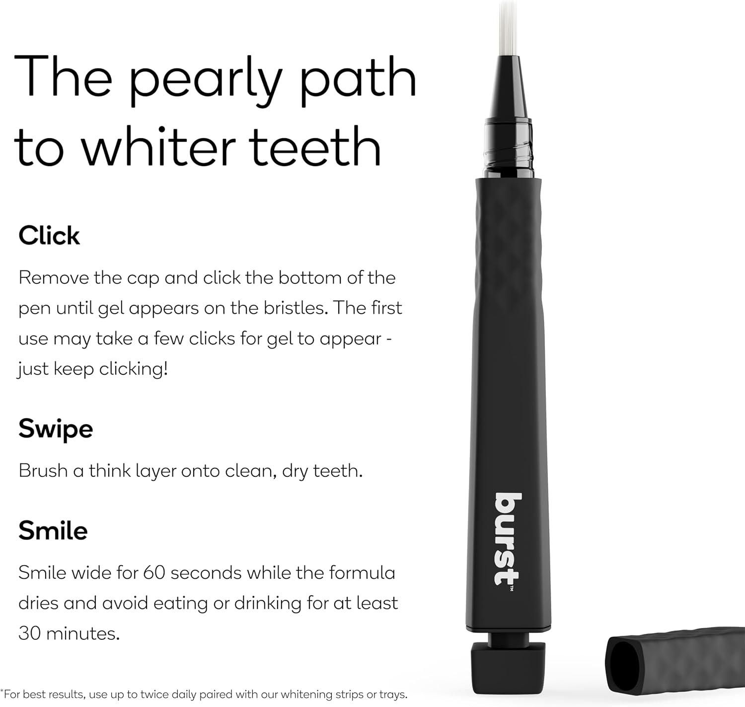 Burst Precision Whitening Pen, 9% HP, 45 Whitening Treatments, Enamel Safe, Vegan, Paraben Free, Delicious Flavor, 1 Count