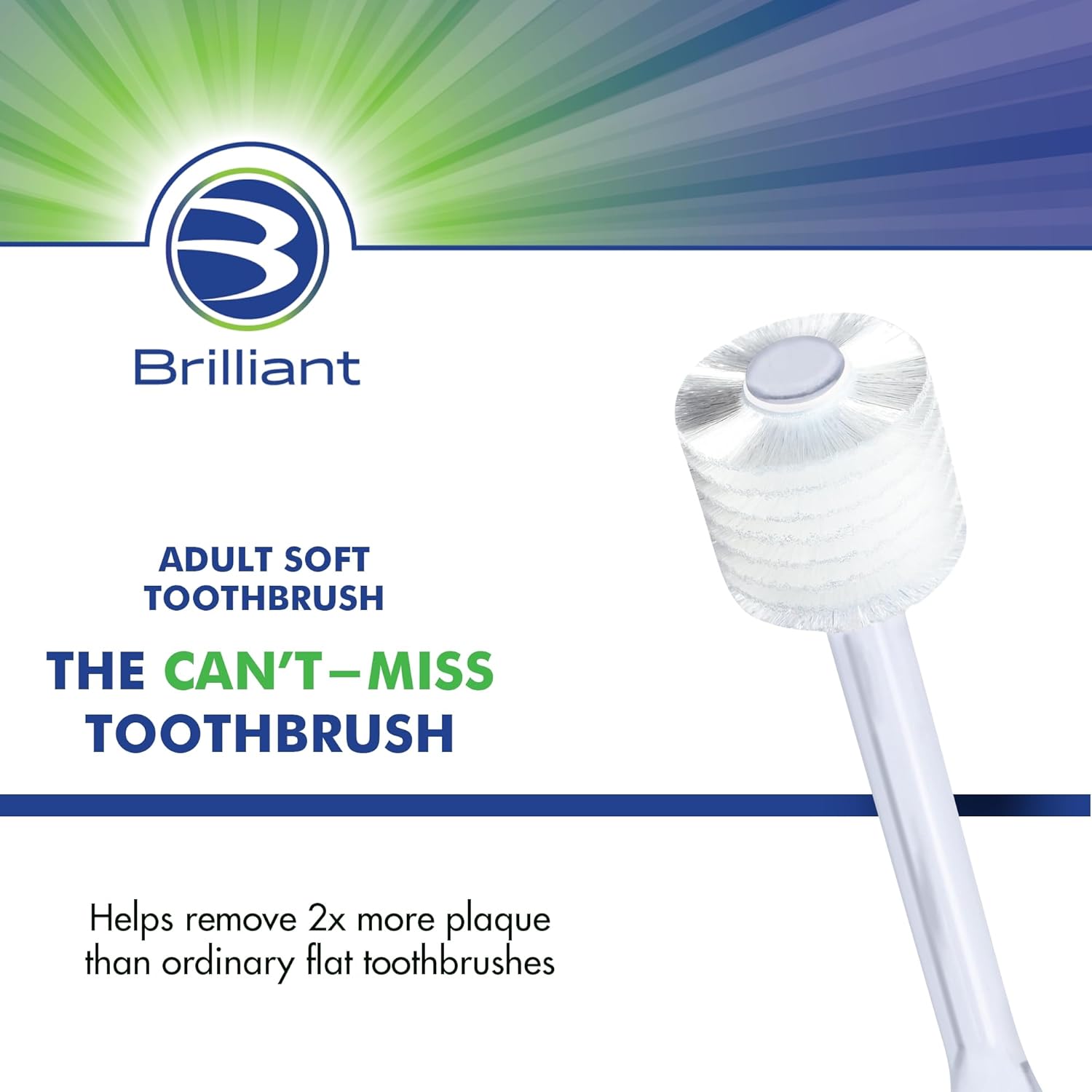 Brilliant Oral Care Adult Toothbrush with Soft Bristles, Round Head, and All-Around Clean for Teeth and Gums, Clear 1 Pack