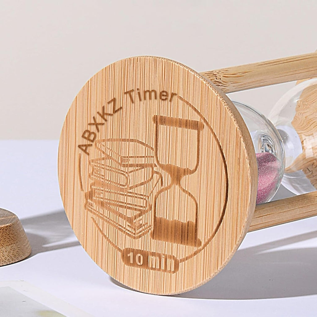 Mini Sand Timer,10 Minute Hourglass,Bamboo Sandglass 10 Min,Wood Sand Clock- Decorative Timer for Classroom,Baking,Game,Desk Decor,Pink