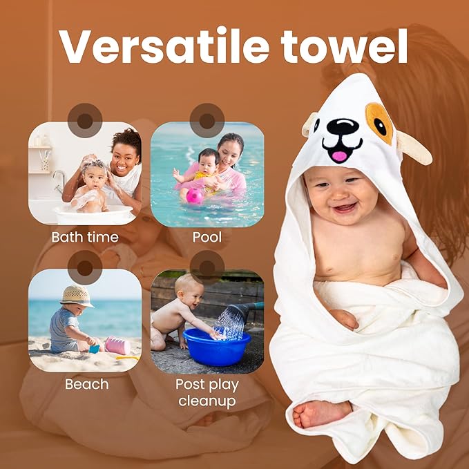 Premium Hooded Towel - 500GSM Viscose derived from Bamboo Cotton Baby Towels - Ultra Soft & Absorbent, Extra Large 35” x 35”, Hypoallergenic, Machine Washable Toddler Towel - Dog