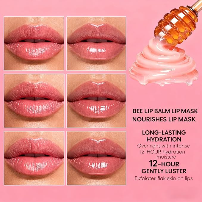 3 PCS Bee Lip Balm Honey Pot,Strawberry, Watermelon, Honey Flavors,Hydrating Lip Masks Overnight Reduces Lip Lines,Lip Prevention Dry &Cracked, Lip Balm Bulk, Christmas Gifts