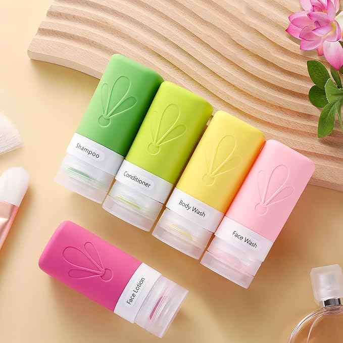 INSFIT Travel Bottles for Toiletries, TSA Approved 2oz Travel Size Containers, BPA Free Leak Proof Squeezable Silicone Tubes for Shampoo Conditioner Lotion Soap with Labels