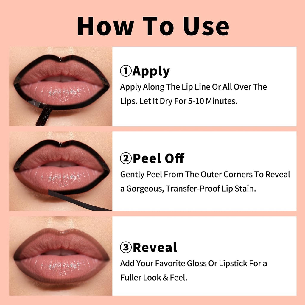 KIMUSE 5Pcs Peel Off Lip Stain, Long Lasting Lip Liner Stain, Waterproof, Transfer-Proof, Smudge-Proof, Highly Pigmented Lip Stain Peel Off Set for All Day Color Hold
