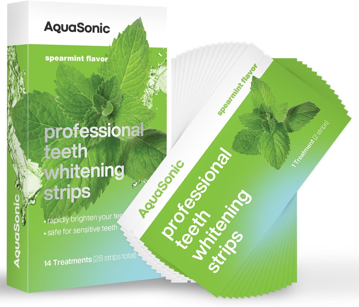 AquaSonic Professional Teeth Whitening Strips - Enamel Safe Teeth Whitening with Hydrogen Peroxide - Easy to Use, Non-Slip, Affordable & Effective (Spearmint)