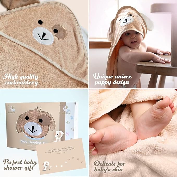 Baby Towels with Hood - Soft, Absorbent Viscose Made of Bamboo, Extra Large 35 x 35 Inches, for Newborns, Infants, Boys and Girls, Brown