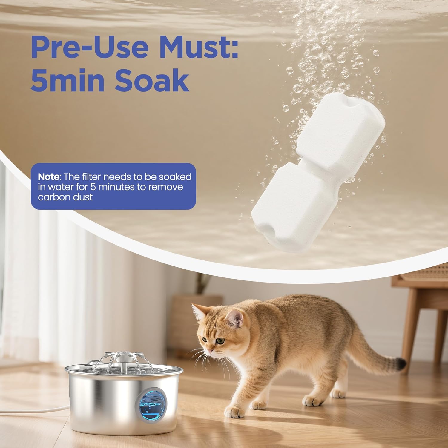 Cat Water Fountain Filter: 12 Cat Fountain Filter Replacement - 6 Carbon Filters & 6 Foam Filters - Suitable for IHOUONE Stainless Steel pet Fountains