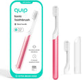 Quip Metal Sonic Electric Toothbrush for Adults - Time Travel & Soft Bristles with Travel Case & Replacement Brush Head - 3 Month Battery Life - Pink