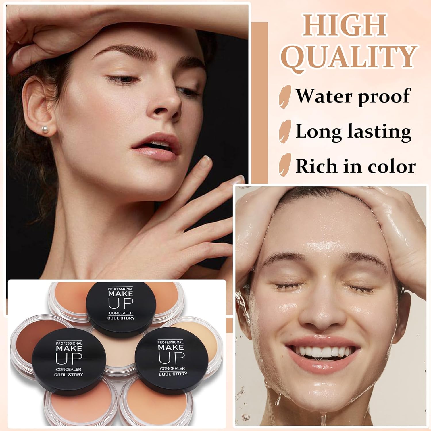 Under Eye Concealer for Dark Circles Color Corrector Pro Concealer de oieras Long-lasting Cover up Makeup Long-lasting,Waterproof - Set B-03+04
