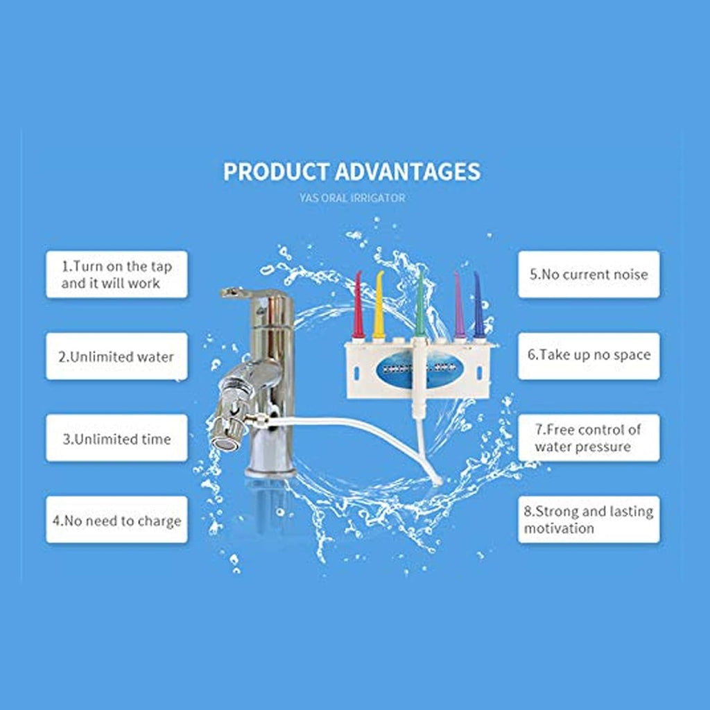 Water Dental Flosser for Family Use 5 Color Jet Tips for Faucet & Shower, Oral Irrigator Non-Electric Safety Water Pressure,Oral Care Tooth Cleaning. Energy Saving & Environmental Protection.
