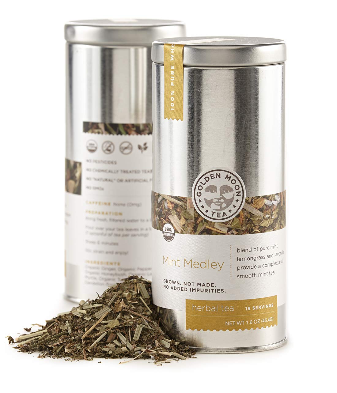 Golden Moon Tea Organic Mint Medley Herbal Tea - Caffeine Free - Loose Leaf, Non GMO - Travel Tin (20 Servings)