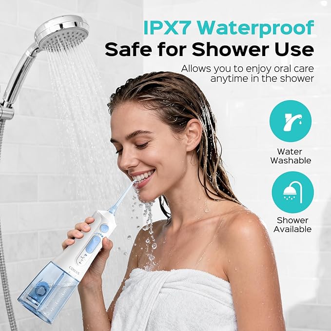 COSLUS Portable Water Flosser for Teeth: 3 Modes & 6 Pressure Settings with Jet Mode Water Dental Pick for Orthodontic, Braces, Sensitive Gums, Compact for Travel, 300ML for Multiple Users, White C51