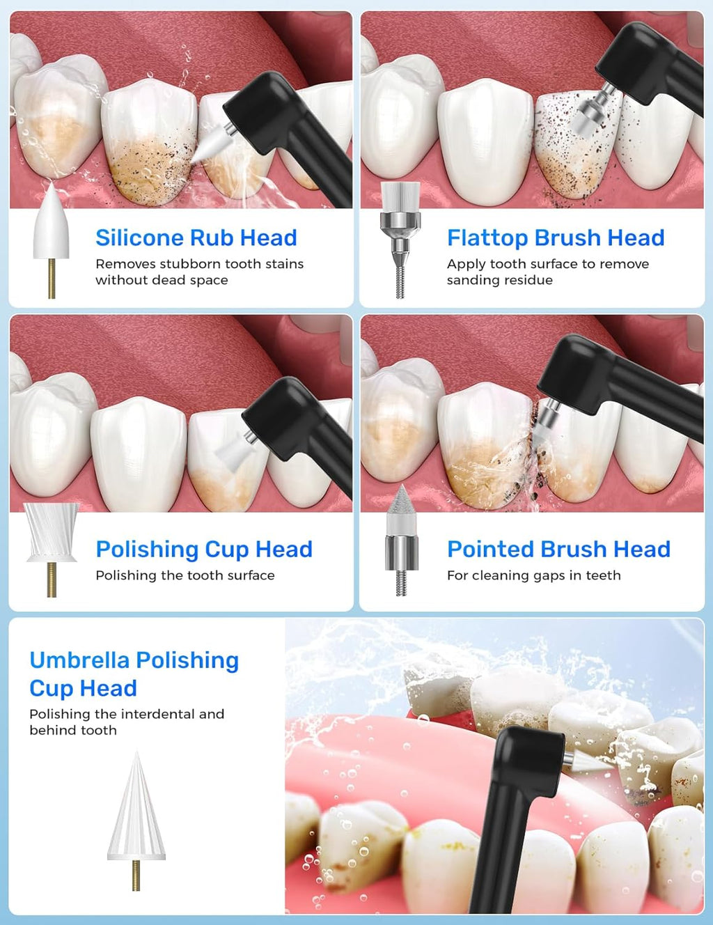 Tooth Polisher, Rechargeable Teeth Polishing Kit for Teeth Whitening, Tooth Polisher for Tartar Stain Removal, Teeth Cleaner Tools for Home Use with 3 Polish Paste and 5 Brush Heads, LED Light