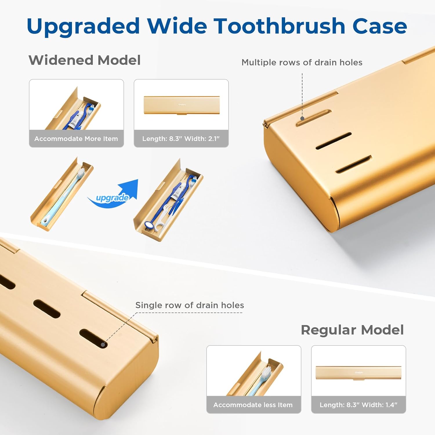 Wider Aluminum Toothbrush Travel Case, Portable Travel Toothbrush Holder, Durable Manual Toothbrush Box Container for Traveling, Bathroom, Camping, Business Trip-Not for 0.85oz Toothpaste, Gold