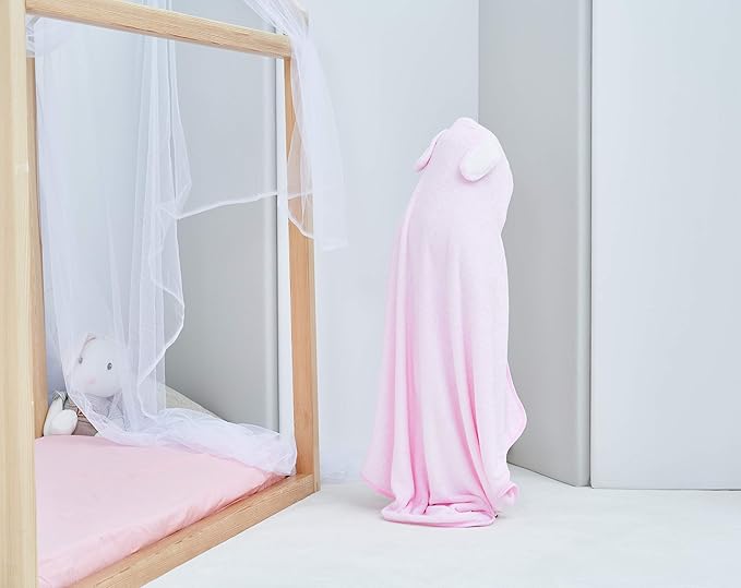 HIPHOP PANDA Hooded Towel - Rayon Made from Bamboo, Bath Towel with Bear Ears for Newborn, Babie, Toddler, Infant - Absorbent Large Baby Towel - Pink Rabbit, 37.5 x 37.5 Inch