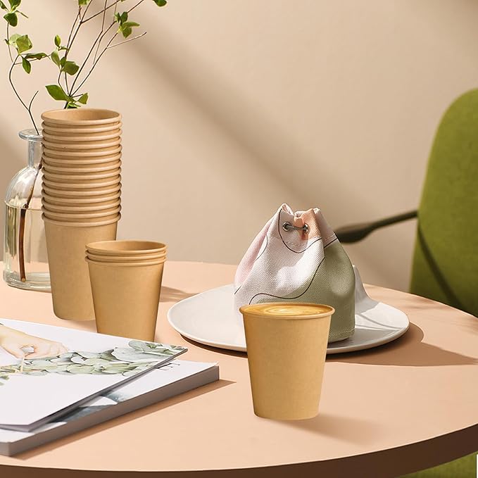 1000 Pack 8 oz Paper Cups, Brown Kraft Disposable Paper Coffee Cups, Unbleached Paper Cups for Hot/Cold Beverage Party, Picnic, Travel, and Events.