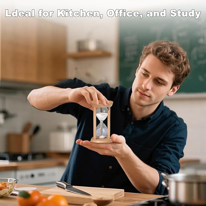 Wooden Sand Timers,30 Minute Stunning Glass Bamboo White Sand Hourglass for Productivity, Meditation & Decor, 30 Min Reloj De Arena for Kitchen, Office, Yoga, Game, Classroom