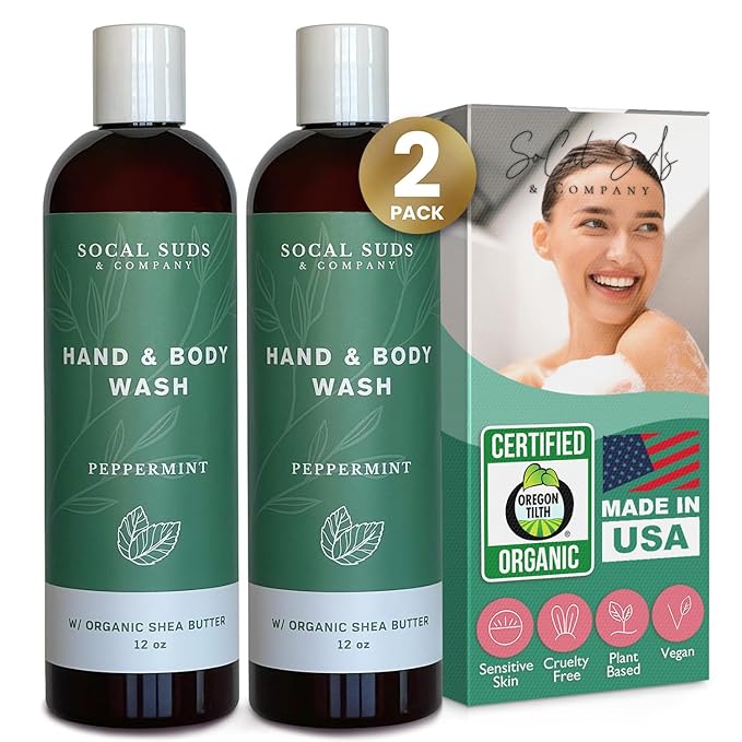 SoCal Suds & Company 12oz Organic Shea Butter Hand & Body Wash- Peppermint- 2 Pack