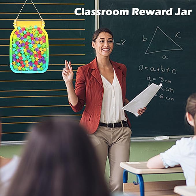 100pcs Reward Jar Classroom, Reward Jar for Kids, Star Jar Behavior Management Classroom Tools, Reward Jar for Good Behavior Home Classroom School Motivate(13 x 9.84") (Colorful)