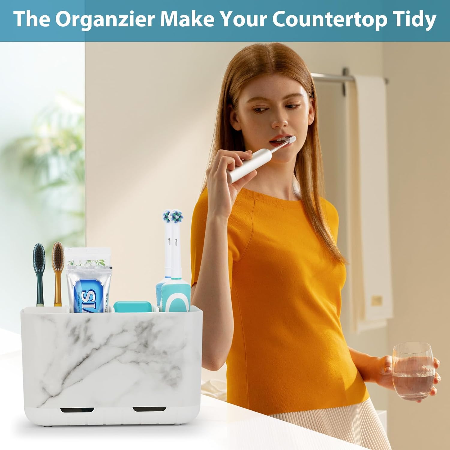 Boperzi Toothbrush Holders for Bathrooms Organizers and Storage, Large Tooth Brush Holders, Electric Toothbrush and Toothpaste Organizer Caddy with Drainage Holes for Kids Family RV Camper