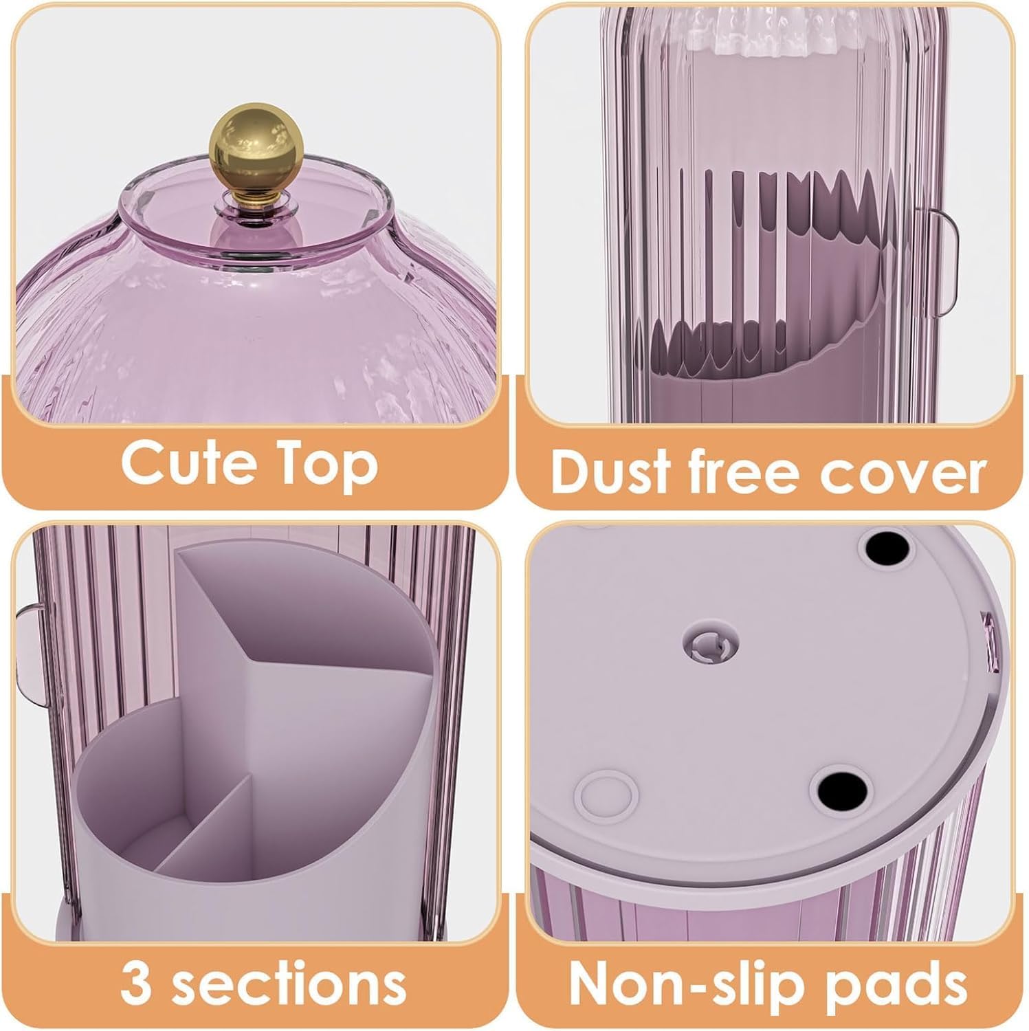 Dustproof Toothbrush Holders with Cover, Rotating Electric Toothbrush and Toothpaste Holder for Bathroom Countertop, 3 Slots Makeup Brushes Organizer, All Pink