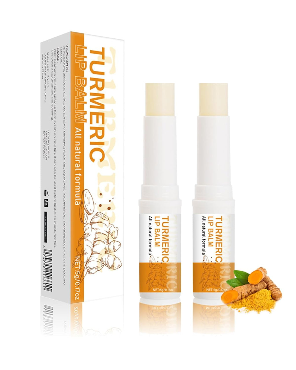 2PCS Turmeric Lip Balm,Hydrating Turmeric Lip Balm with Turmeric Oil For Dark Lips, Long-Lasting Natural Nourishing Balm Moisturizer for Dry, Cracked Lips Exfoliator Scrub Softening Lip Care Set