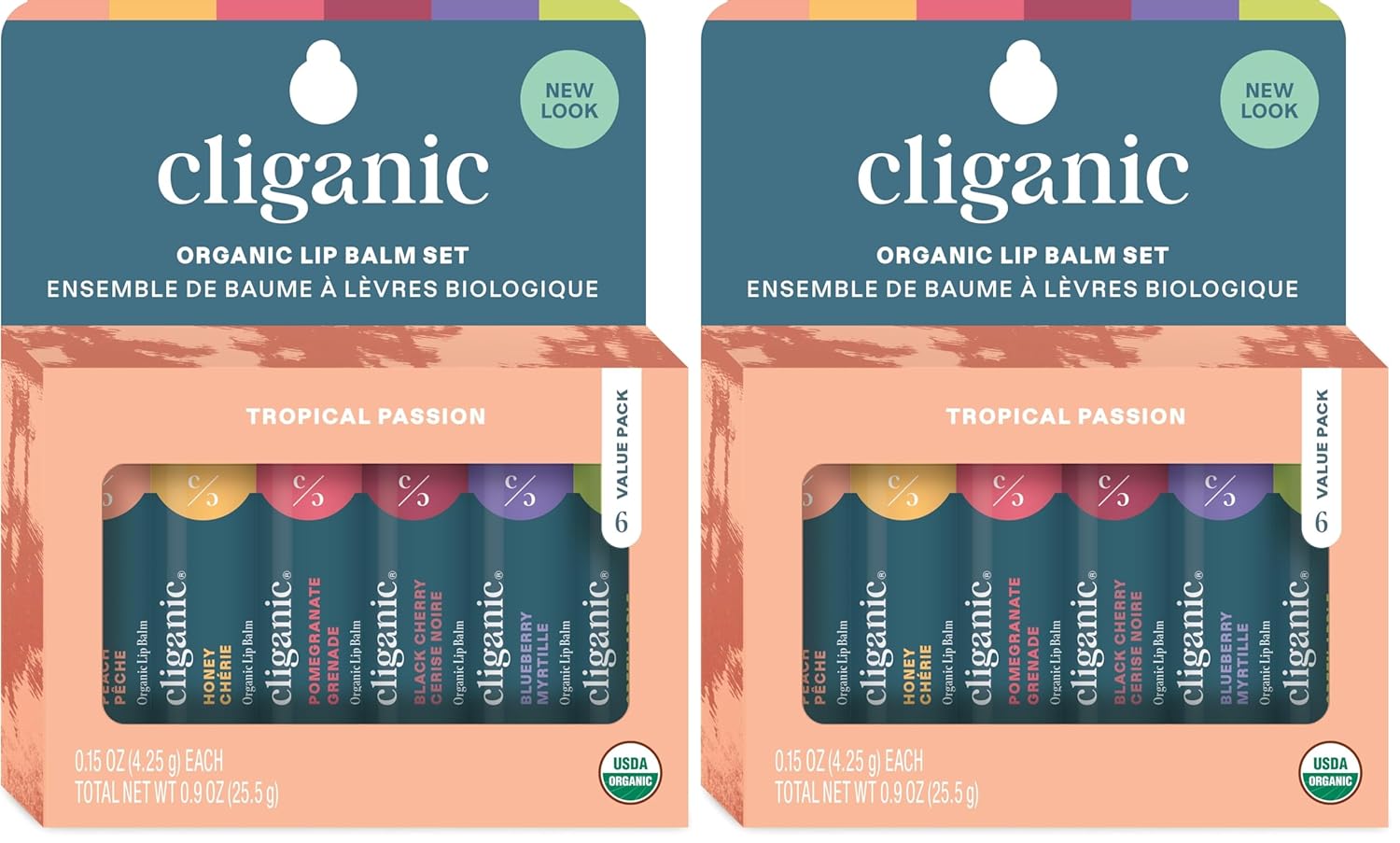 Cliganic Organic Lip Balm Set - 6 Tropical Flavors - 100% Natural Moisturizer for Cracked & Dry Lips (Pack of 2)