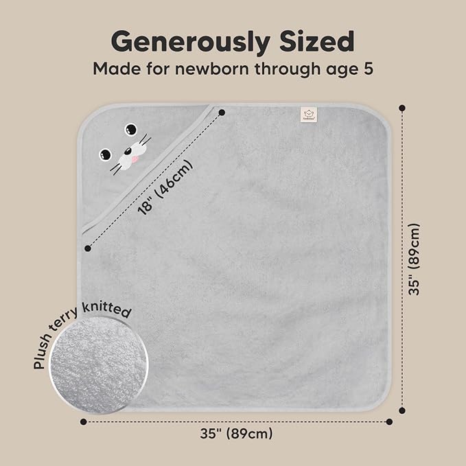 KeaBabies Hooded Baby Towel for Newborn - Viscose Derived from Bamboo Large Baby Bath Towels with Hood for Boys, Girls, Toddler, Extra Absorbent & Soft Newborn Bath Essentials (Seal, Regular)