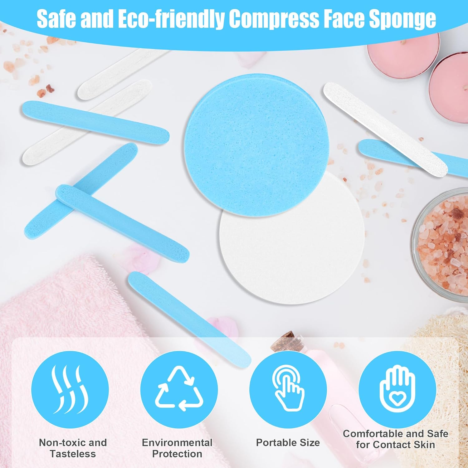 120 Pcs Facial Sponge Compressed, Luxiv Face Cleansing Sponge Estheticians Compressed Makeup Facial Sponge Round Wash Face Sponges for Women Compress Exfoliating Removal Sponge (White+blue)